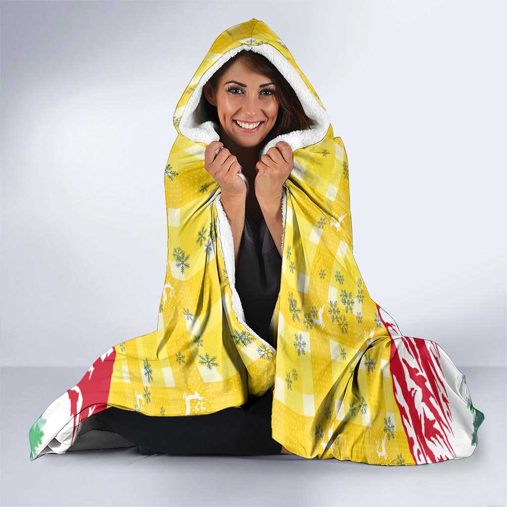 Venezuela Christmas Hooded Blanket with Santa on Horse Traditional Outfit Snowflakes and Yellow Plaid - Wonder Print Shop