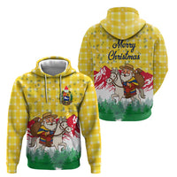 Venezuela Christmas Hoodie with Santa on Horse Traditional Outfit Snowflakes and Yellow Plaid - Wonder Print Shop