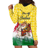 Venezuela Christmas Hoodie Dress with Santa on Horse Traditional Outfit Snowflakes and Yellow Plaid - Wonder Print Shop