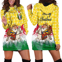Venezuela Christmas Hoodie Dress with Santa on Horse Traditional Outfit Snowflakes and Yellow Plaid - Wonder Print Shop