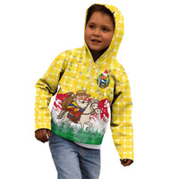 Venezuela Christmas Kid Hoodie with Santa on Horse Traditional Outfit Snowflakes and Yellow Plaid - Wonder Print Shop