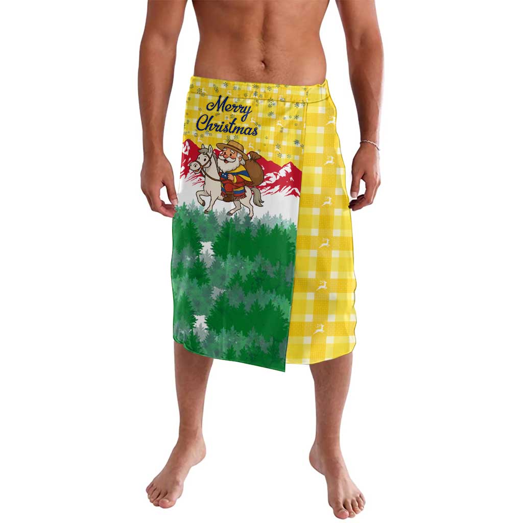 Venezuela Christmas Lavalava with Santa on Horse Traditional Outfit Snowflakes and Yellow Plaid - Wonder Print Shop
