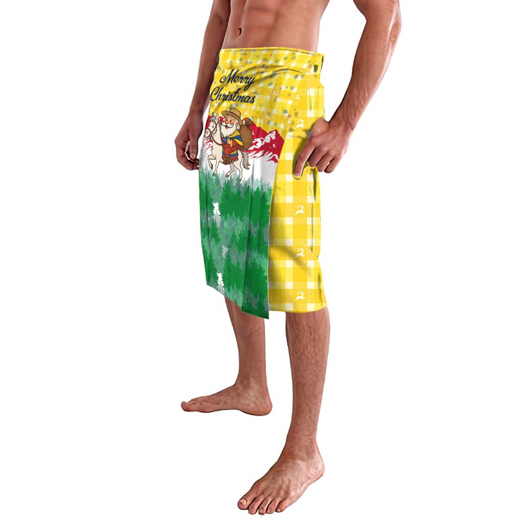Venezuela Christmas Lavalava with Santa on Horse Traditional Outfit Snowflakes and Yellow Plaid - Wonder Print Shop