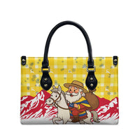 Venezuela Christmas Leather Bag with Santa on Horse Traditional Outfit Snowflakes and Yellow Plaid - Wonder Print Shop