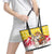 Venezuela Christmas Leather Tote Bag with Santa on Horse Traditional Outfit Snowflakes and Yellow Plaid - Wonder Print Shop