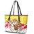 Venezuela Christmas Leather Tote Bag with Santa on Horse Traditional Outfit Snowflakes and Yellow Plaid - Wonder Print Shop