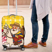 Venezuela Christmas Luggage Cover with Santa on Horse Traditional Outfit Snowflakes and Yellow Plaid - Wonder Print Shop