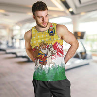 Venezuela Christmas Men Tank Top with Santa on Horse Traditional Outfit Snowflakes and Yellow Plaid - Wonder Print Shop