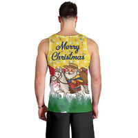 Venezuela Christmas Men Tank Top with Santa on Horse Traditional Outfit Snowflakes and Yellow Plaid - Wonder Print Shop