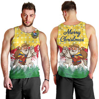 Venezuela Christmas Men Tank Top with Santa on Horse Traditional Outfit Snowflakes and Yellow Plaid - Wonder Print Shop