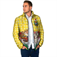 Venezuela Christmas Padded Jacket with Santa on Horse Traditional Outfit Snowflakes and Yellow Plaid - Wonder Print Shop