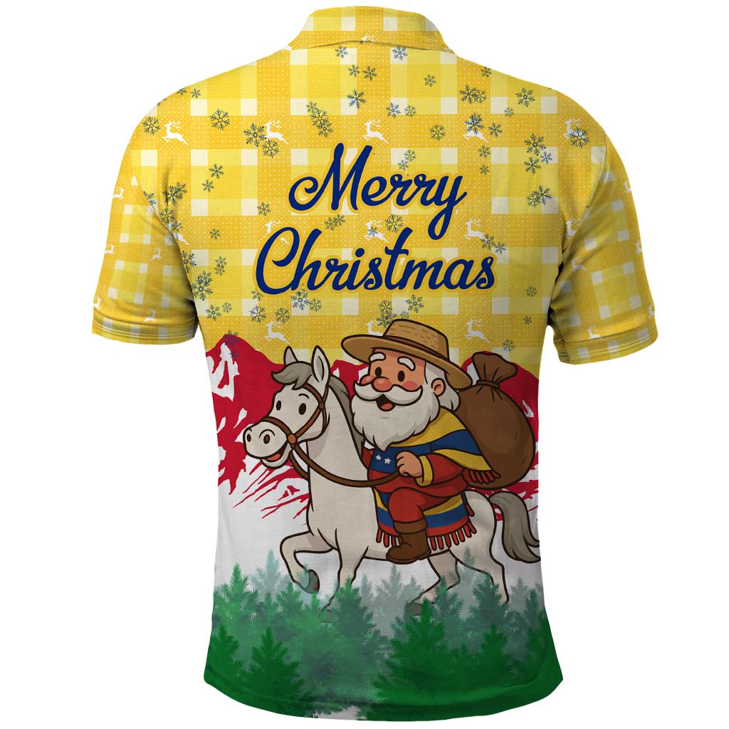 Venezuela Christmas Polo Shirt with Santa on Horse Traditional Outfit Snowflakes and Yellow Plaid - Wonder Print Shop