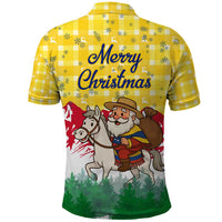 Venezuela Christmas Polo Shirt with Santa on Horse Traditional Outfit Snowflakes and Yellow Plaid - Wonder Print Shop