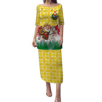 Venezuela Christmas Puletasi with Santa on Horse Traditional Outfit Snowflakes and Yellow Plaid - Wonder Print Shop