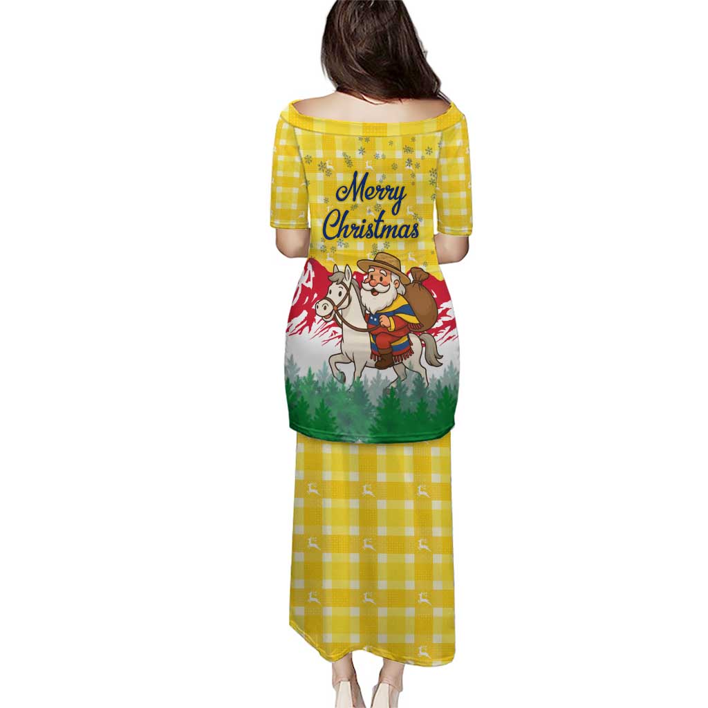 Venezuela Christmas Puletasi with Santa on Horse Traditional Outfit Snowflakes and Yellow Plaid - Wonder Print Shop