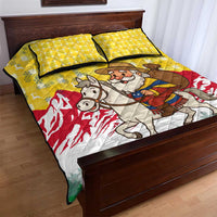 Venezuela Christmas Quilt Bed Set with Santa on Horse Traditional Outfit Snowflakes and Yellow Plaid - Wonder Print Shop