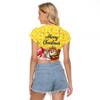 Venezuela Christmas Raglan Cropped T Shirt with Santa on Horse Traditional Outfit Snowflakes and Yellow Plaid - Wonder Print Shop