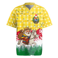 Venezuela Christmas Rugby Jersey with Santa on Horse Traditional Outfit Snowflakes and Yellow Plaid - Wonder Print Shop