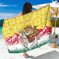 Venezuela Christmas Sarong with Santa on Horse Traditional Outfit Snowflakes and Yellow Plaid - Wonder Print Shop