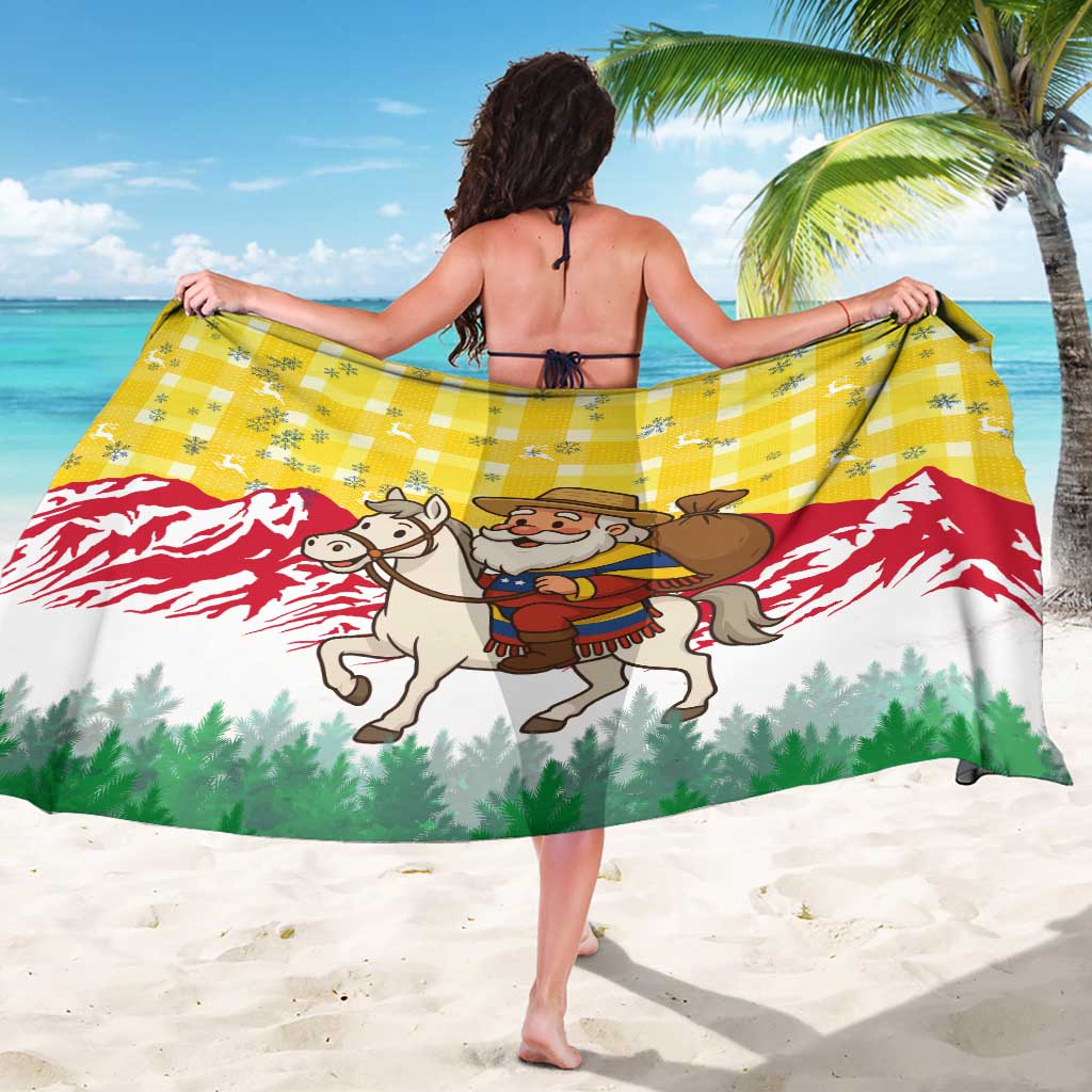Venezuela Christmas Sarong with Santa on Horse Traditional Outfit Snowflakes and Yellow Plaid - Wonder Print Shop