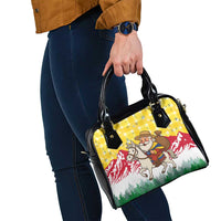 Venezuela Christmas Shoulder Handbag with Santa on Horse Traditional Outfit Snowflakes and Yellow Plaid - Wonder Print Shop
