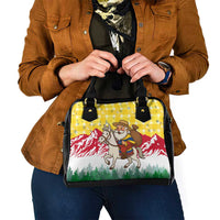 Venezuela Christmas Shoulder Handbag with Santa on Horse Traditional Outfit Snowflakes and Yellow Plaid - Wonder Print Shop