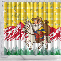 Venezuela Christmas Shower Curtain with Santa on Horse Traditional Outfit Snowflakes and Yellow Plaid - Wonder Print Shop