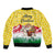 Venezuela Christmas Sleeve Zip Bomber Jacket with Santa on Horse Traditional Outfit Snowflakes and Yellow Plaid - Wonder Print Shop