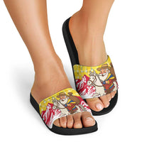 Venezuela Christmas Slide Sandals with Santa on Horse Traditional Outfit Snowflakes and Yellow Plaid - Wonder Print Shop