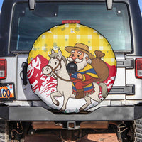 Venezuela Christmas Spare Tire Cover with Santa on Horse Traditional Outfit Snowflakes and Yellow Plaid - Wonder Print Shop