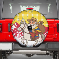 Venezuela Christmas Spare Tire Cover with Santa on Horse Traditional Outfit Snowflakes and Yellow Plaid - Wonder Print Shop