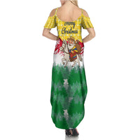 Venezuela Christmas Summer Maxi Dress with Santa on Horse Traditional Outfit Snowflakes and Yellow Plaid - Wonder Print Shop