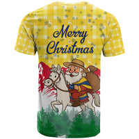 Venezuela Christmas T Shirt with Santa on Horse Traditional Outfit Snowflakes and Yellow Plaid - Wonder Print Shop