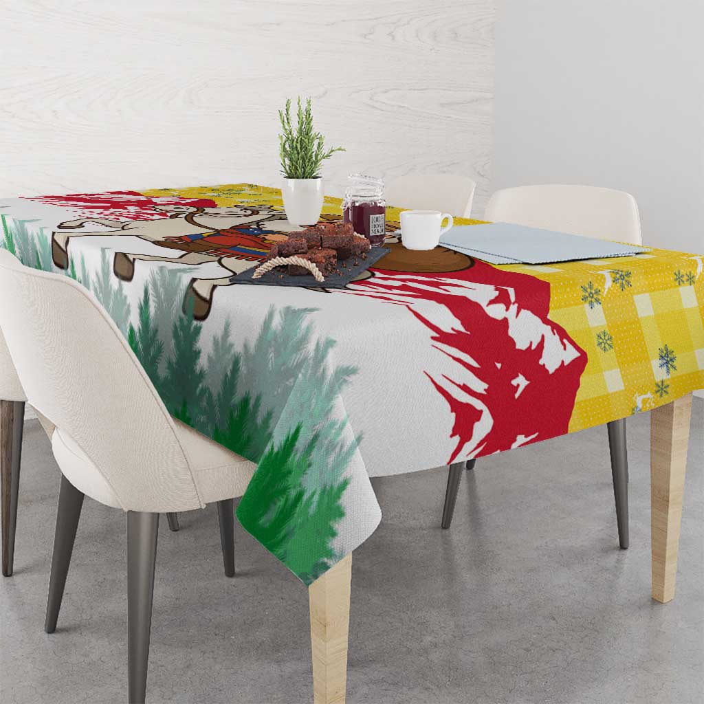 Venezuela Christmas Tablecloth with Santa on Horse Traditional Outfit Snowflakes and Yellow Plaid - Wonder Print Shop