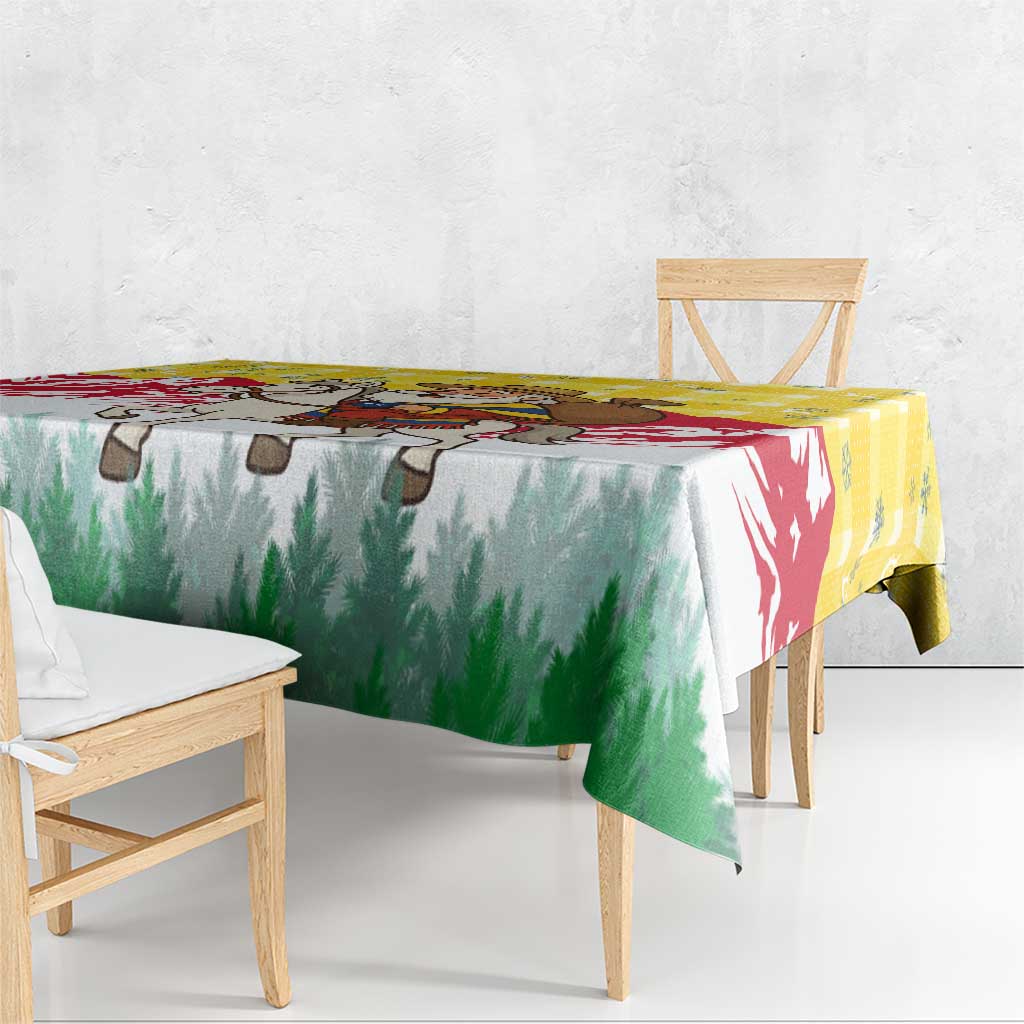 Venezuela Christmas Tablecloth with Santa on Horse Traditional Outfit Snowflakes and Yellow Plaid - Wonder Print Shop