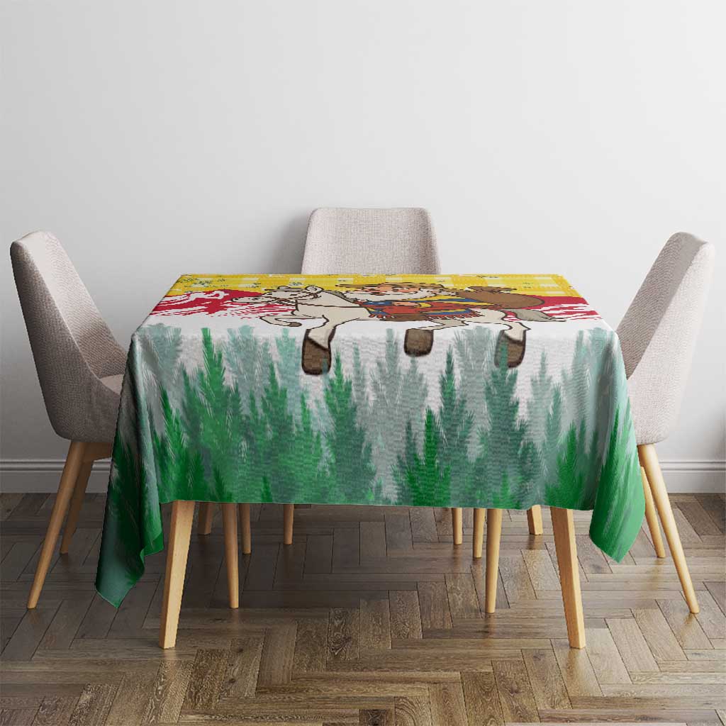 Venezuela Christmas Tablecloth with Santa on Horse Traditional Outfit Snowflakes and Yellow Plaid - Wonder Print Shop
