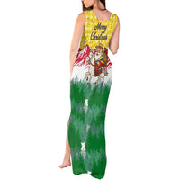 Venezuela Christmas Tank Maxi Dress with Santa on Horse Traditional Outfit Snowflakes and Yellow Plaid - Wonder Print Shop