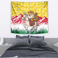 Venezuela Christmas Tapestry with Santa on Horse Traditional Outfit Snowflakes and Yellow Plaid - Wonder Print Shop