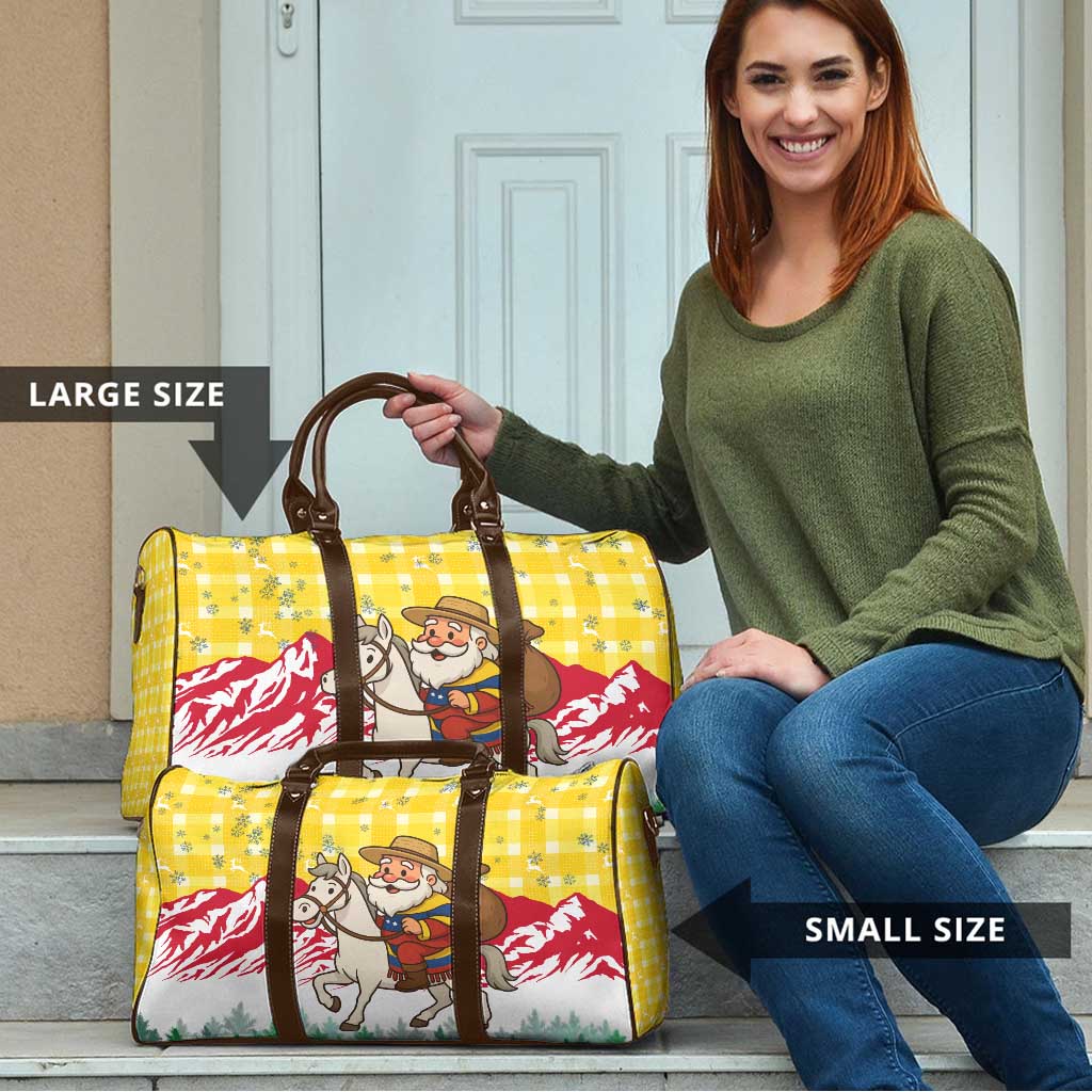 Venezuela Christmas Travel Bag with Santa on Horse Traditional Outfit Snowflakes and Yellow Plaid - Wonder Print Shop
