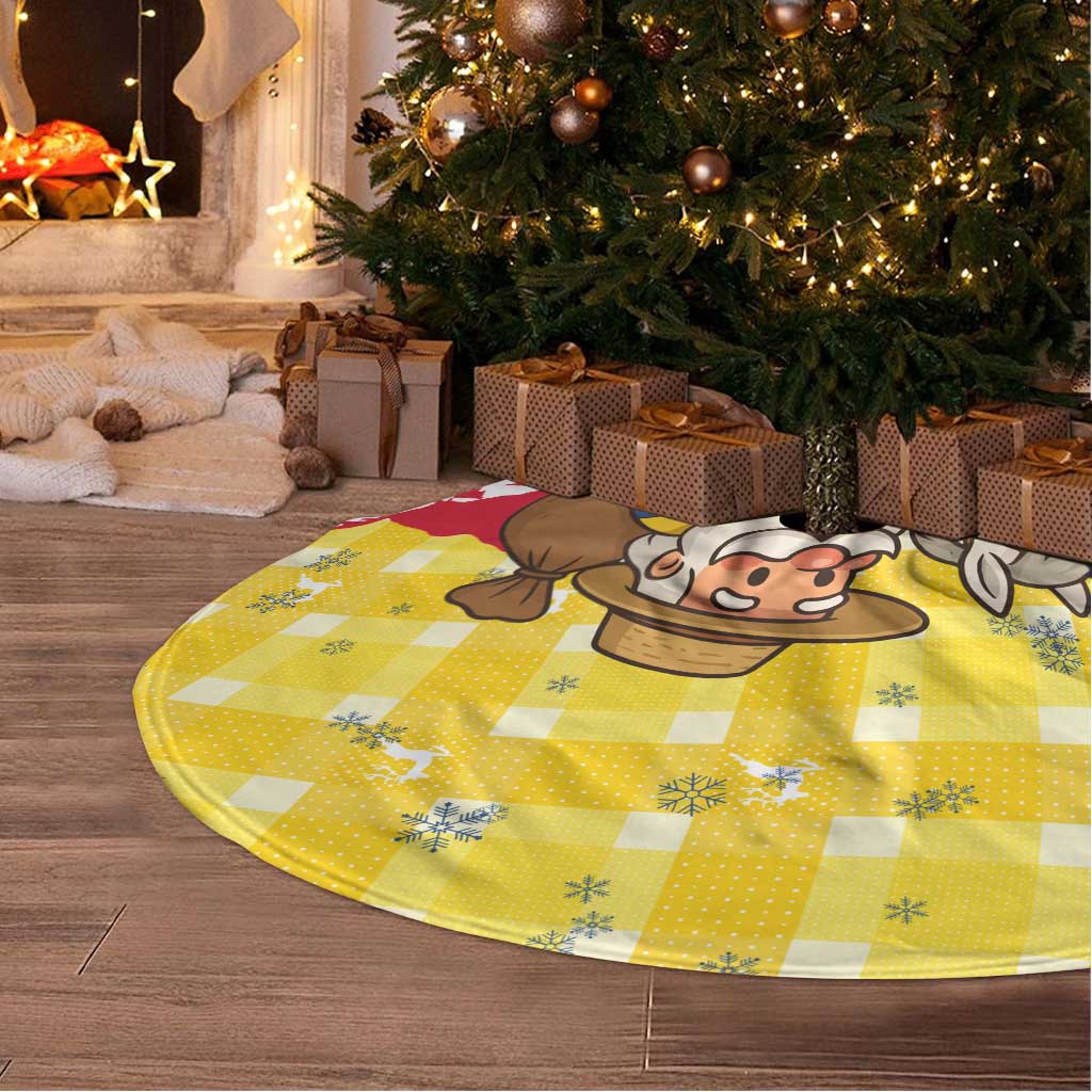 Venezuela Christmas Tree Skirt with Santa on Horse Traditional Outfit Snowflakes and Yellow Plaid - Wonder Print Shop