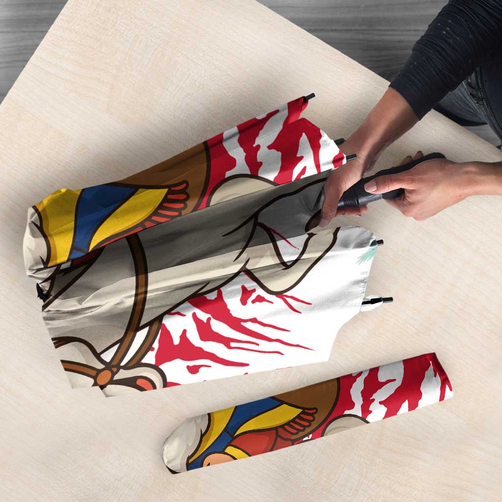 Venezuela Christmas Umbrella with Santa on Horse Traditional Outfit Snowflakes and Yellow Plaid - Wonder Print Shop