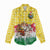 Venezuela Christmas Women Casual Shirt with Santa on Horse Traditional Outfit Snowflakes and Yellow Plaid - Wonder Print Shop