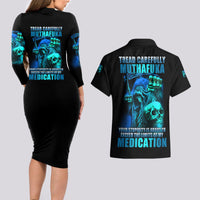 Tread Carefully Skull Couples Matching Long Sleeve Bodycon Dress and Hawaiian Shirt - Wonder Print Shop