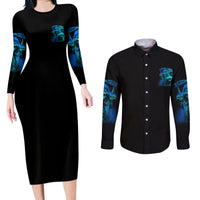 Tread Carefully Skull Couples Matching Long Sleeve Bodycon Dress and Long Sleeve Button Shirt - Wonder Print Shop