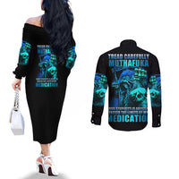tread-carefully-skull-couples-matching-off-the-shoulder-long-sleeve-dress-and-long-sleeve-button-shirt
