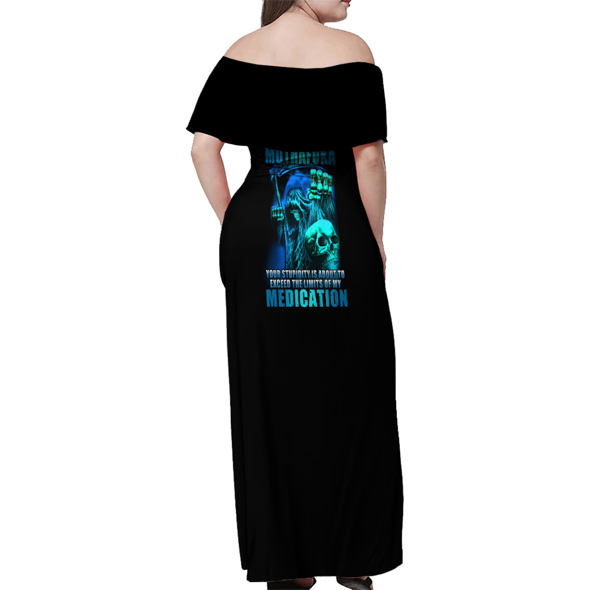 Tread Carefully Skull Family Matching Off Shoulder Maxi Dress and Hawaiian Shirt - Wonder Print Shop