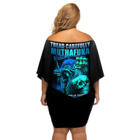 Tread Carefully Skull Family Matching Off Shoulder Short Dress and Hawaiian Shirt - Wonder Print Shop