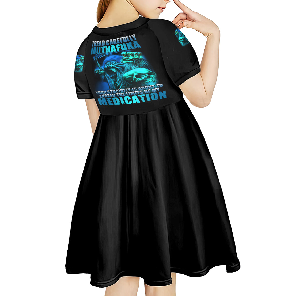 Tread Carefully Skull Kid Short Sleeve Dress - Wonder Print Shop