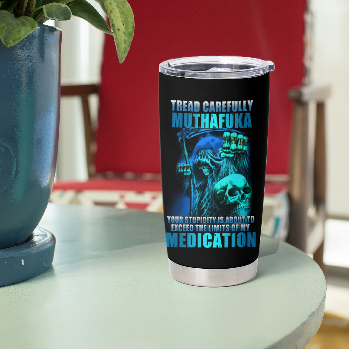 Tread Carefully Skull Tumbler Cup - Wonder Print Shop