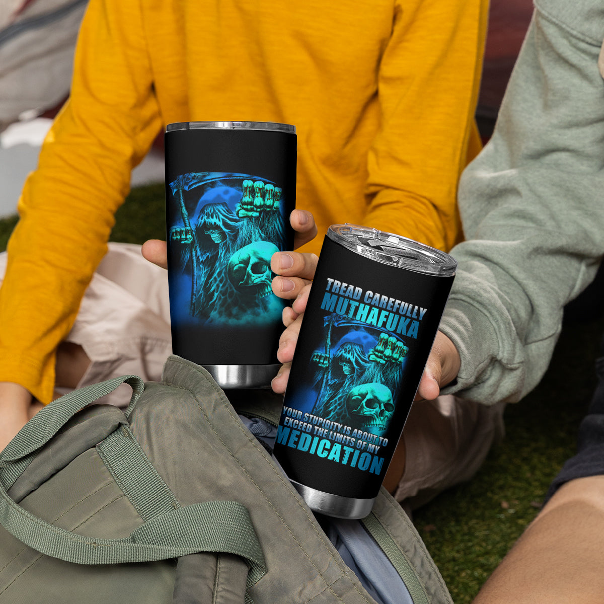 Tread Carefully Skull Tumbler Cup - Wonder Print Shop
